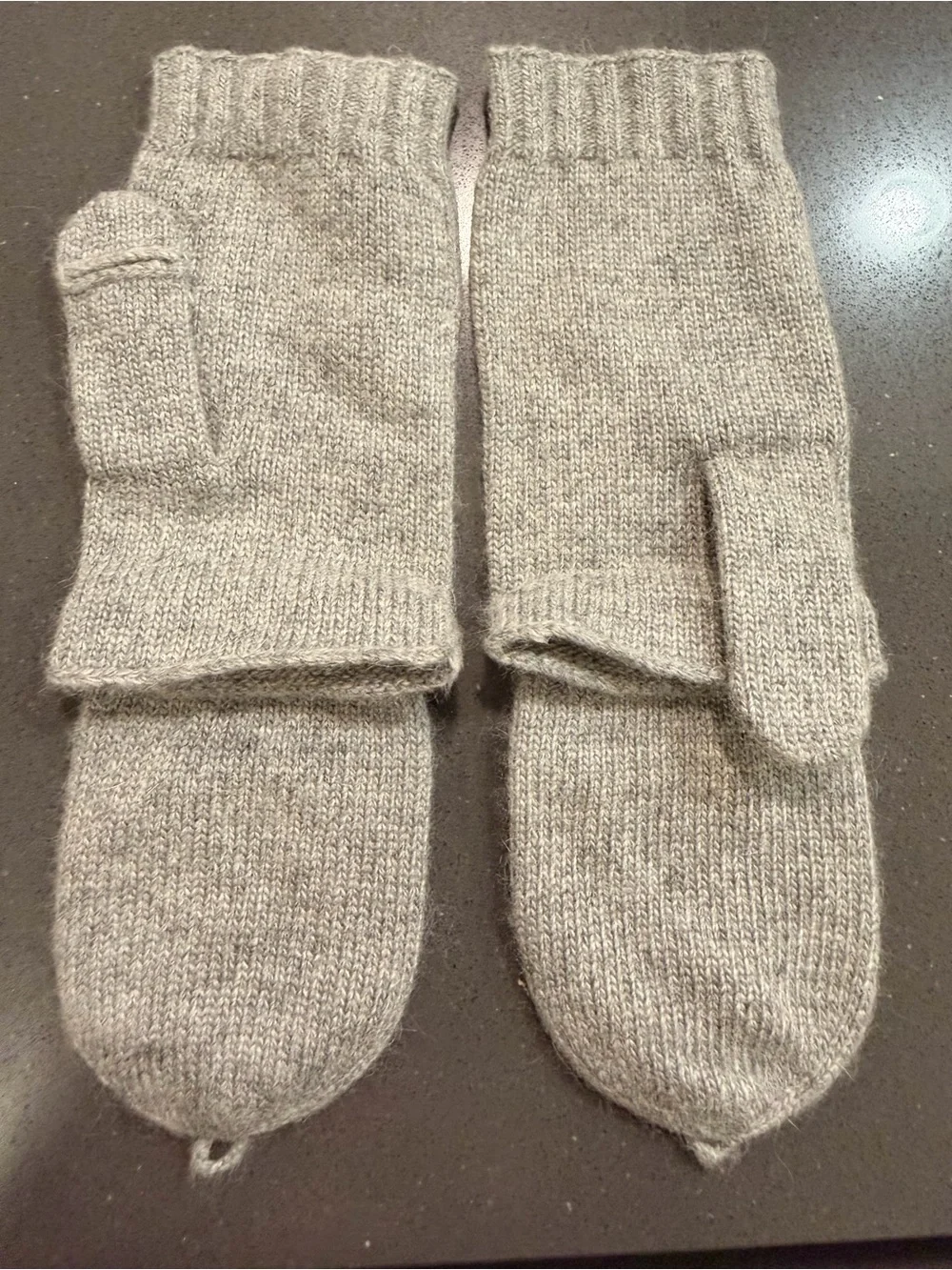 Portolano Cashmere Wool Convertible Fingerless Gloves Mittens Gray NWOT